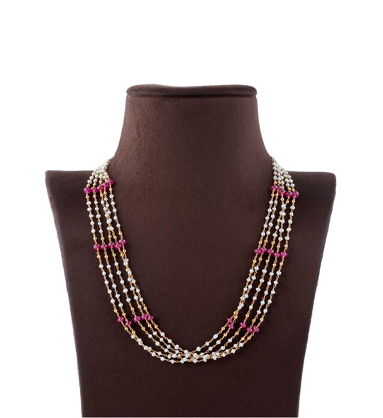 Ruby Beads Gold Chain Necklace