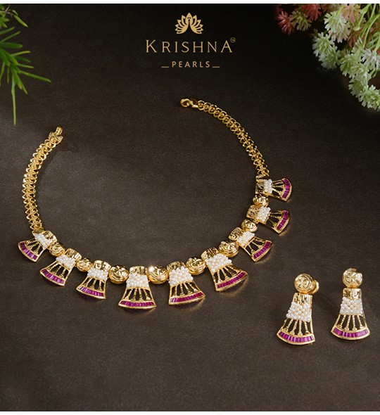 Traditional Kakamoti Gold Pearl Necklace Sets