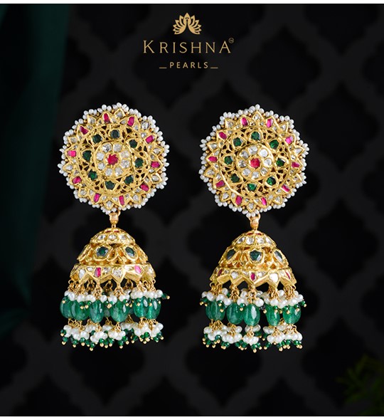 Greenstone Gold Pearl Jhumka