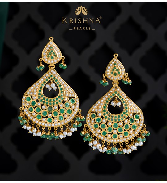 Traditional Gold Pearl Chandbali Earrings