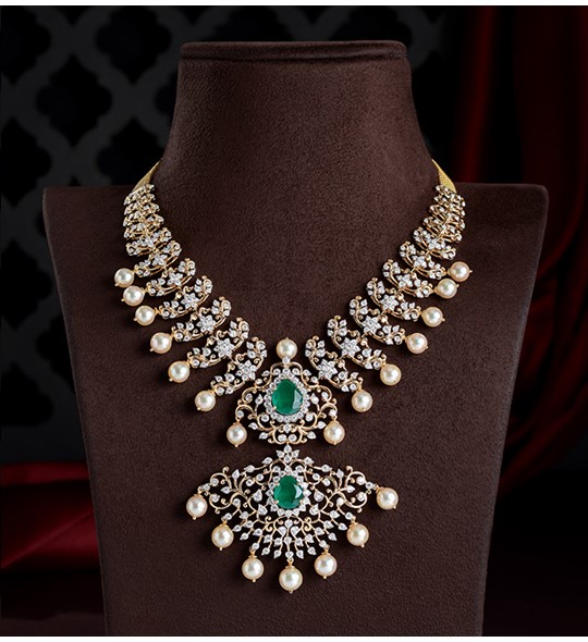 Diamond Greenstone  Necklace