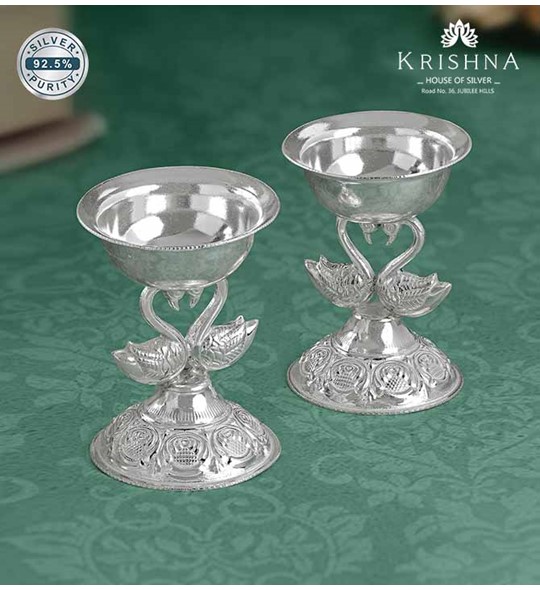 Silver Swan Diya In Pair