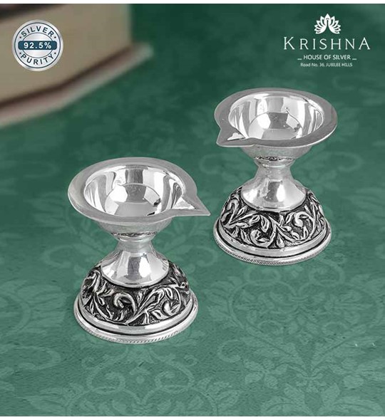 Antique Small Silver Diya Pair