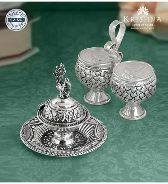 Antique Silver Kumkum Bharni & Panchapali