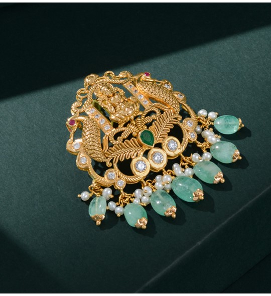 Lakshmi Gold pendant with Emerald beads