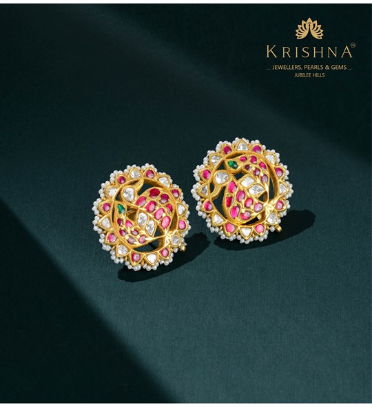 Peacock Motif Kundan Studs