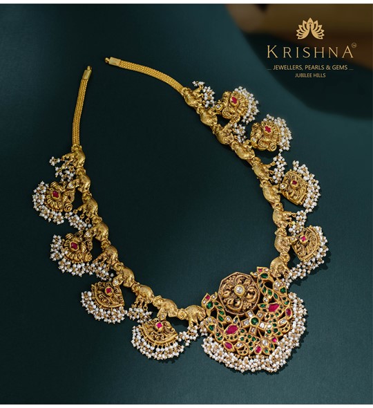 Buy Gold Kundan Necklace in Peacock and Elephant Motif