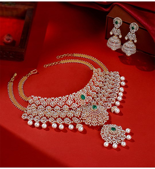 Antique Gold Necklace and Jhumkas Set - Indian Jewellery Designs
