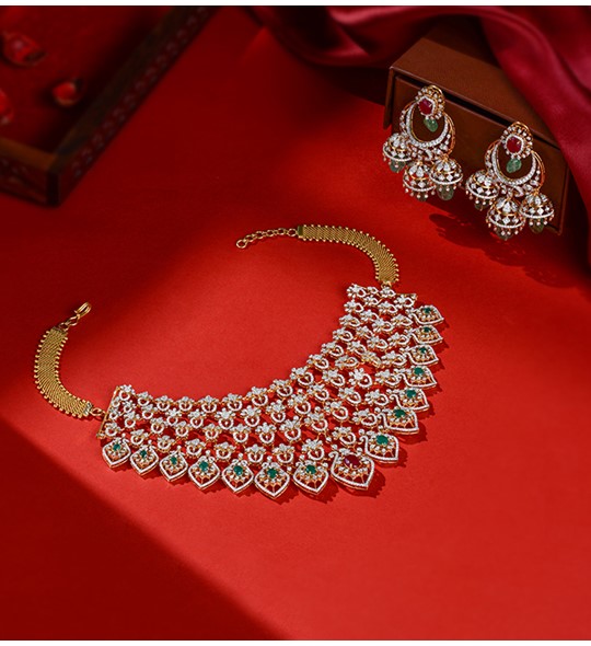 Buy Diamond Choker Necklace and Earrings Sets | Krishnajewellers.com