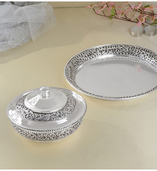 Traditional Silver Serving Dish & Plate