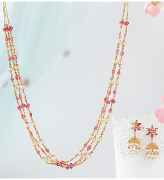 Classy Ruby Gold Pearl Necklace Sets