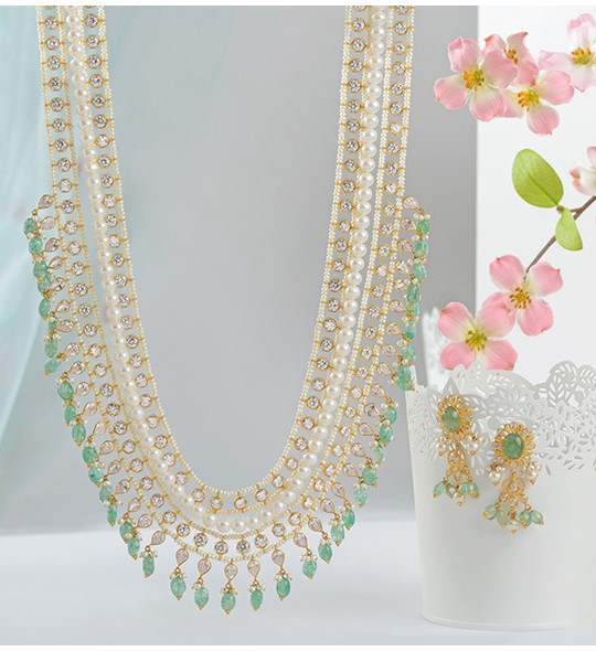 Gold Pearl Long Haram Necklace Sets