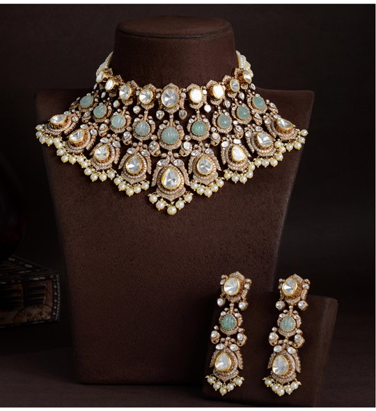 Traditional  Polki Choker Sets with Russian Emeralds