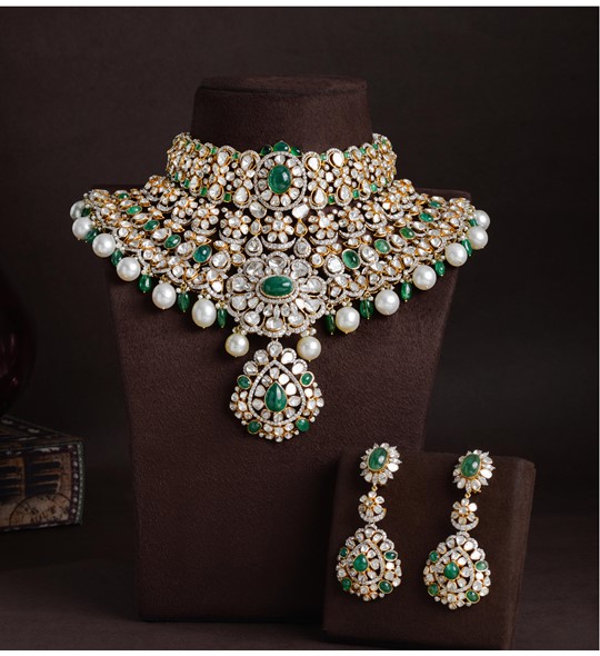 Polki Choker Necklace Sets in Floral Motif