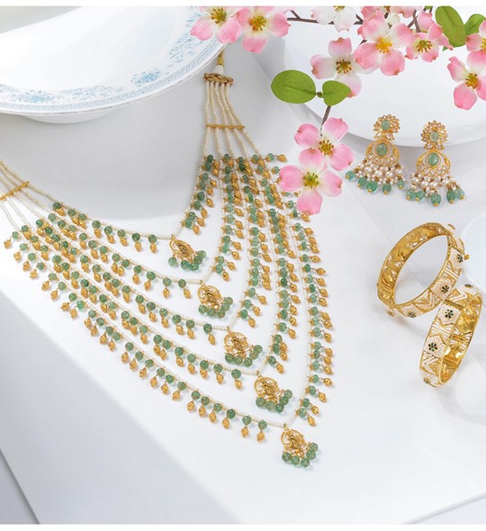 Paanch Lada Gold Pearl Necklace Sets in Krishna Motif