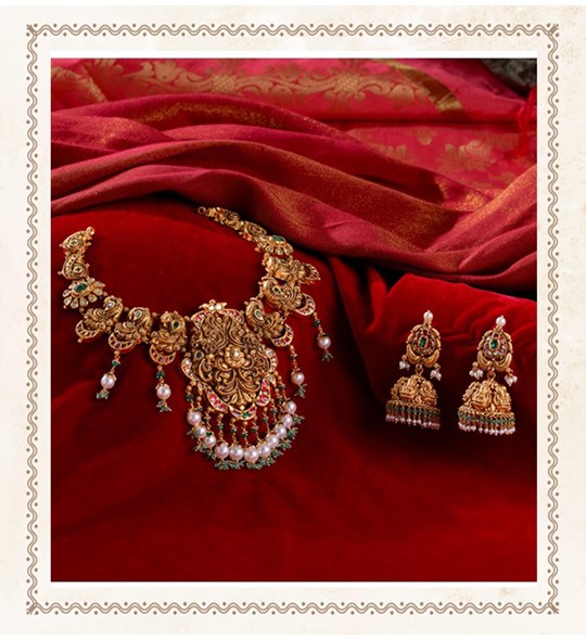 Traditional Gold Plated Jhumka Earrings Necklace Set