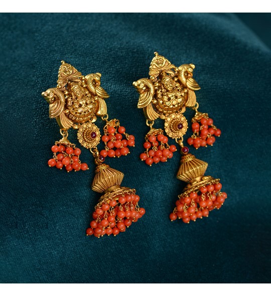 Laxmi Gold Earrings With Corals