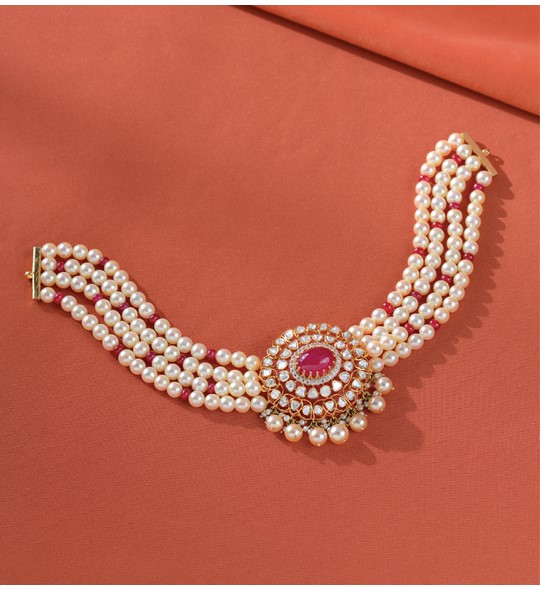 Polki Pendant Gold Pearl Choker