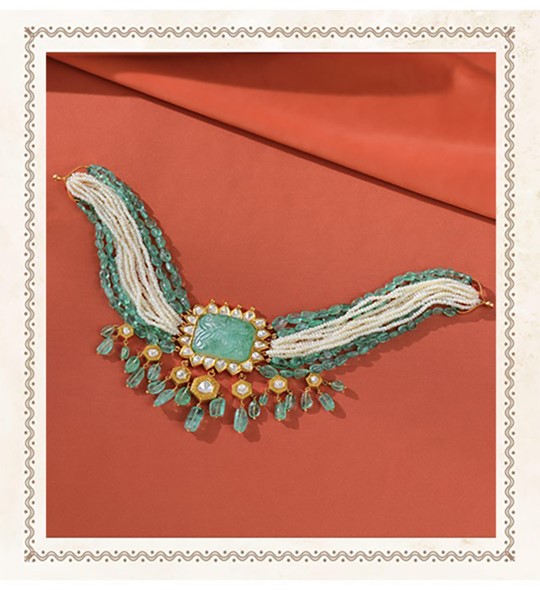 Polki Diamond Choker -  Pearls & Emerald Beeds