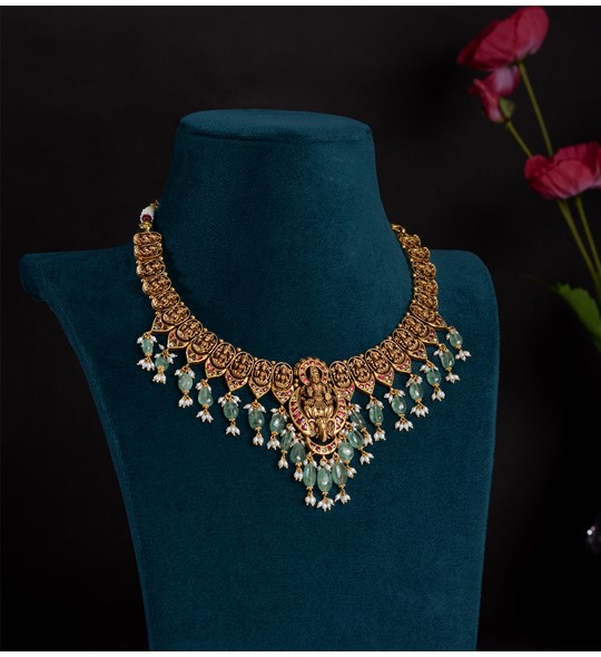 Emeralds & Pearls Gold Laxmi Necklace