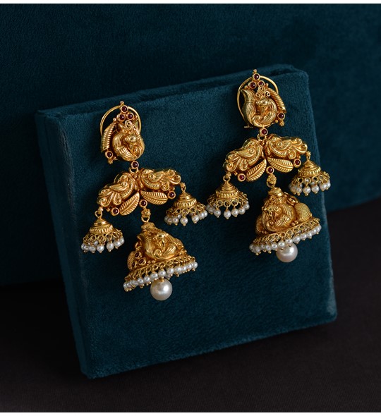 Pink Stones Gold Plated Peacock Jhumka Earring – Priyaasi