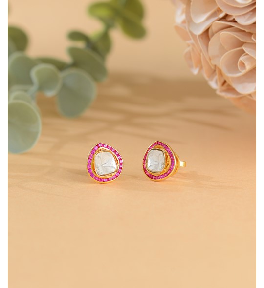 Diamond Polki Studs in Triacle Motif