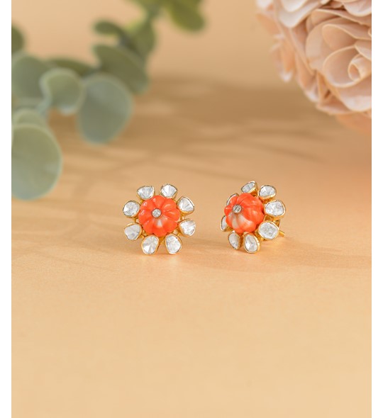 Karbuja Corals & Diamond Polki Studs