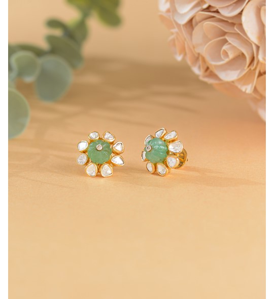 Karbuja Emeralds & Diamond Polki Studs