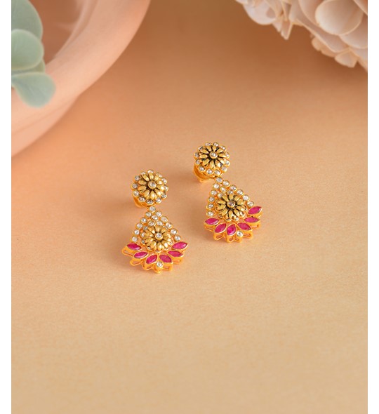 Floral Polki Diamond Hanging Studs