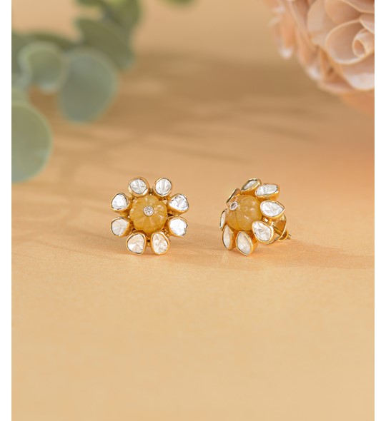Floral Polki Studs Earrings With Karbhuja Beads