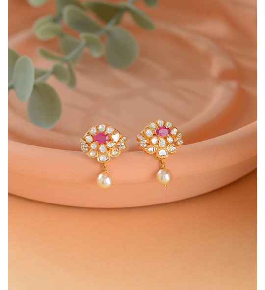 Floral Motif Polki Diamond Stud Earrings