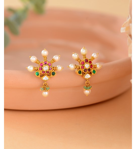 Kundan Polki Antique Gold Plated Ruby Silver Chandbali Jhumka Earrings  ,sabyasachi Jewelry,kundan Earrings,polki Earrings,kundan Jewelry - Etsy  Sweden