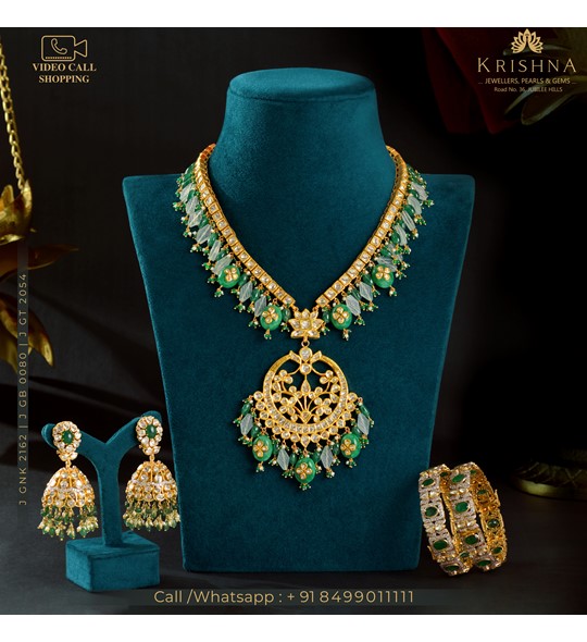 Single Strand Polki Diamond Necklace Set