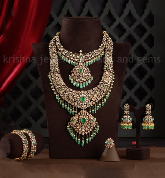 Complete Long and Short Polki Diamond Necklace  Sets