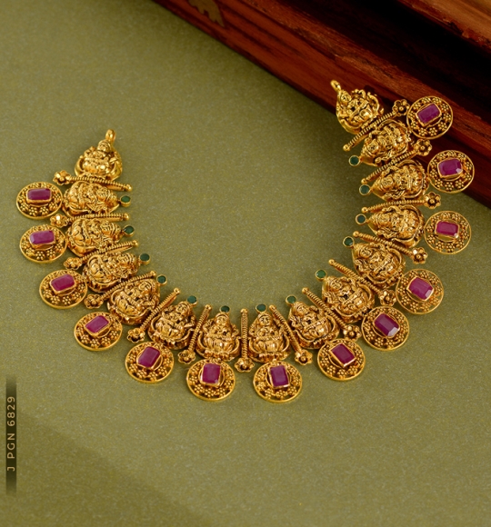 Divine Laxmi Motif Gold Necklace - Krishna Jewellers