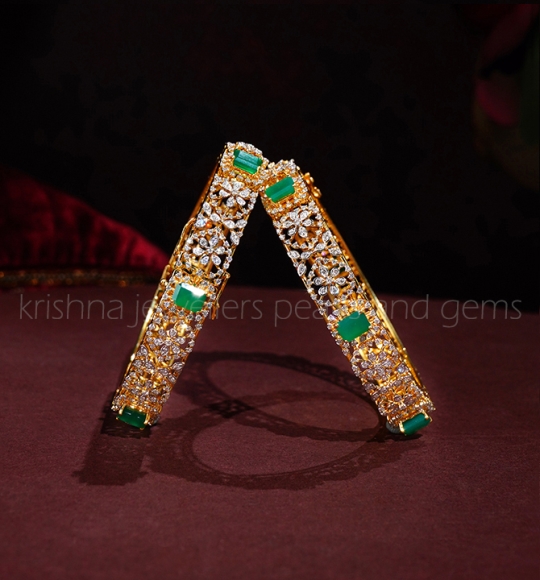 Sparkling Diamond & Emerald Bangles Set