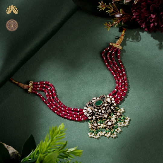 Radiant 18k Ruby Polki Choker Necklace