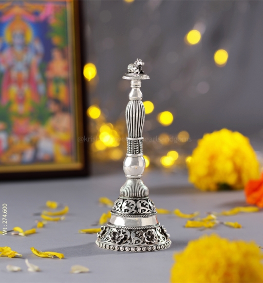 Silver Pooja Bell With Antique Finish