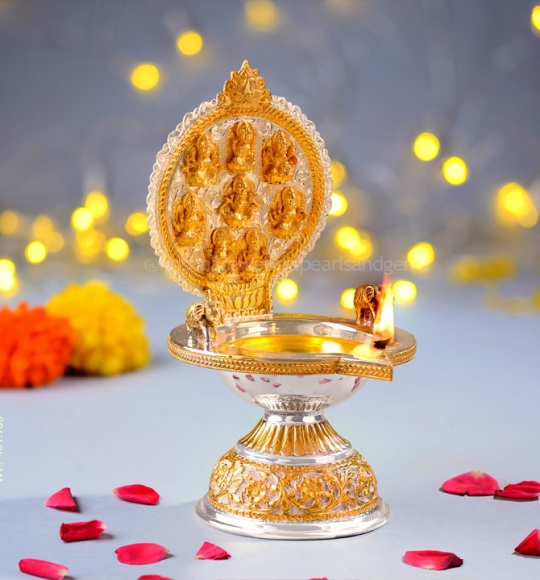 Ashtalaxmi Deepam Stand In Gold Polish