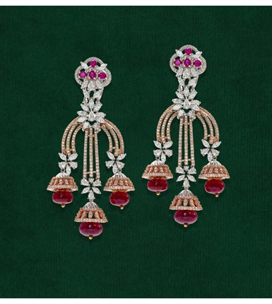 Diamond Ruby Rose Gold Earrings