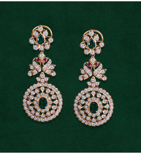 Diamond Studded Yellow Gold Earrings