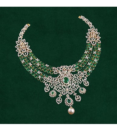 Diamond Emerald Necklace In Yellow Gold | Krishna Jewellers