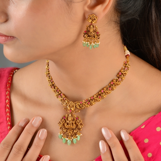 Divine Goddess Laxmi Gold Necklace set