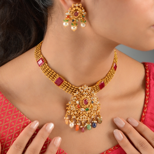 Luxy Navaratna Gold Necklace