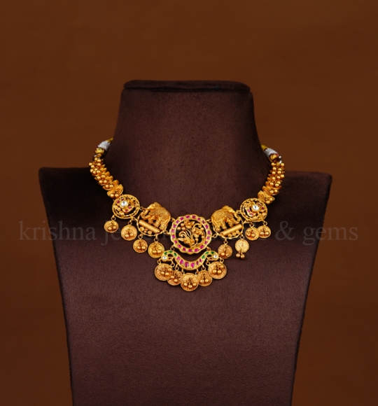 Gold Kasulu Necklace In Elephant Motif - Krishnajewellers.com