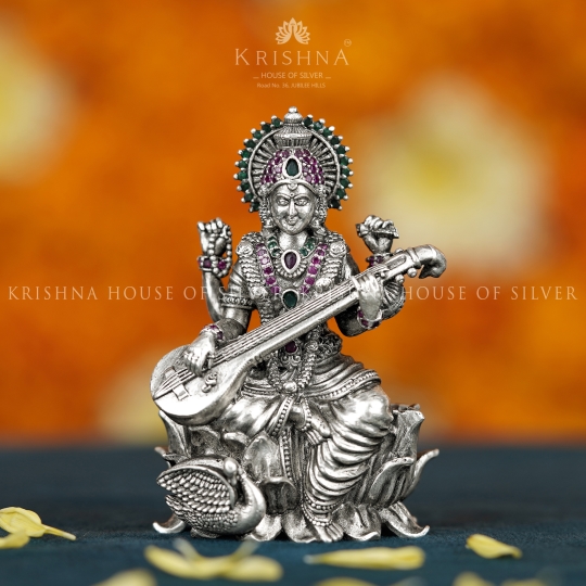 Goddess Saraswati Idol in Silver