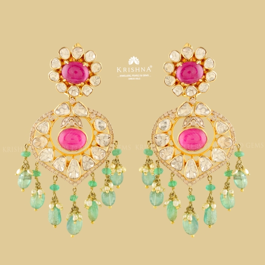 Gold Emerald Polki Earrings