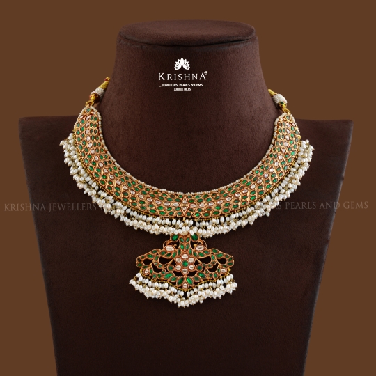 Gold Kanti Necklace In Emerald Pota