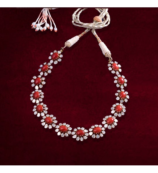 coral and diamond necklace