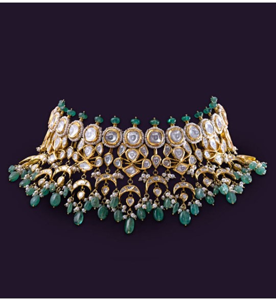 Polki Emerald Choker Gold Necklace 
